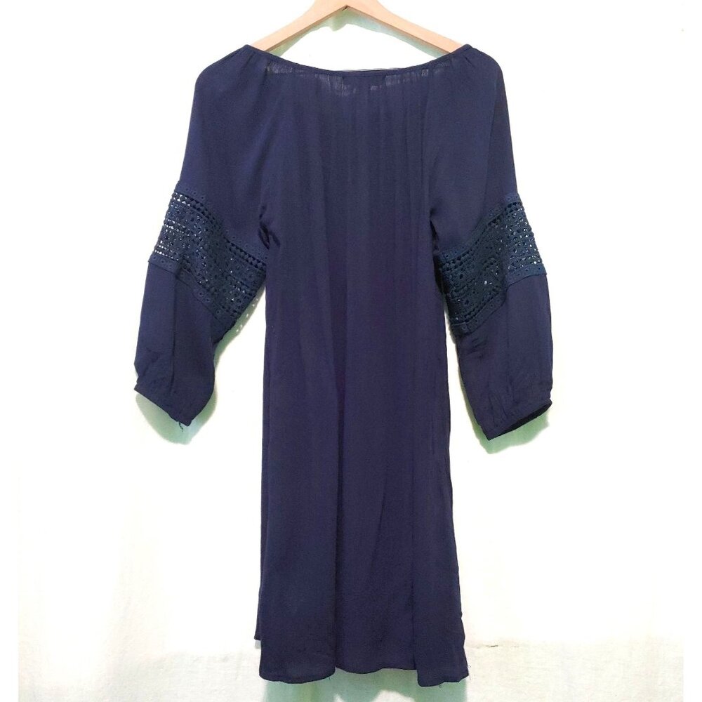 Ya Los Angeles tunic/dress womens Medium solid blue lace inset boho Fairy - Picture 3 of 7